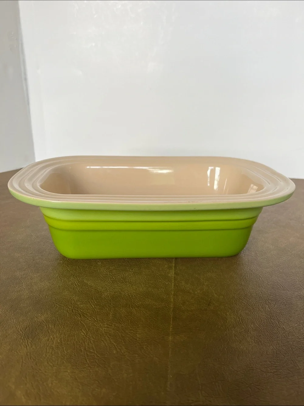 LeCreuset Stoneware Rectangular Baking Dish  Lime Green w Beige Interior